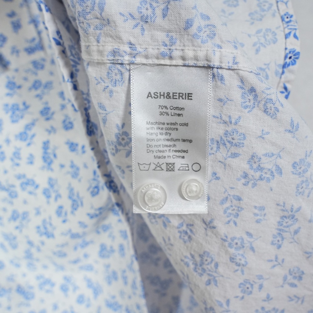 Ash & Erie Mens XL Slim Short Sleeve Floral Button Down Shirt Blue White Cotton - Picture 8 of 8